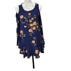 Altar'd State Mini Dress Cold Shoulder Long Sleeve Navy Floral Pockets Small
